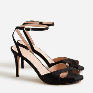 J.Crew Collection Satin Peep Toe Rylie Sandals, Sz 6.5, Black Italian Satin -NEW